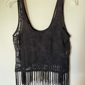 F21 Embroidered Tank w/ Fringe! Cropped Style